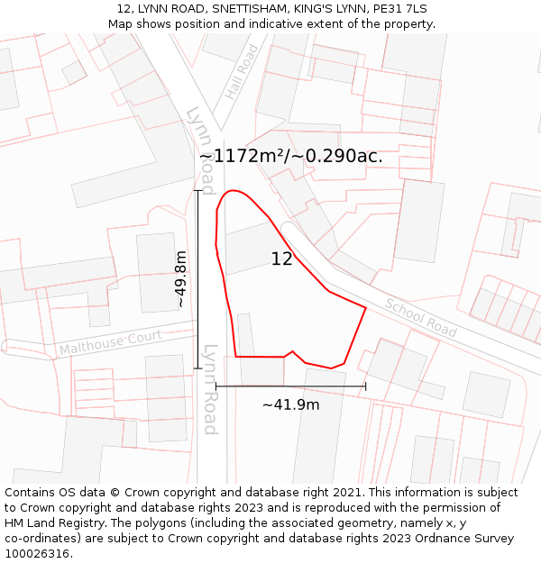 12, LYNN ROAD, SNETTISHAM, KING'S LYNN, PE31 7LS: Plot and title map