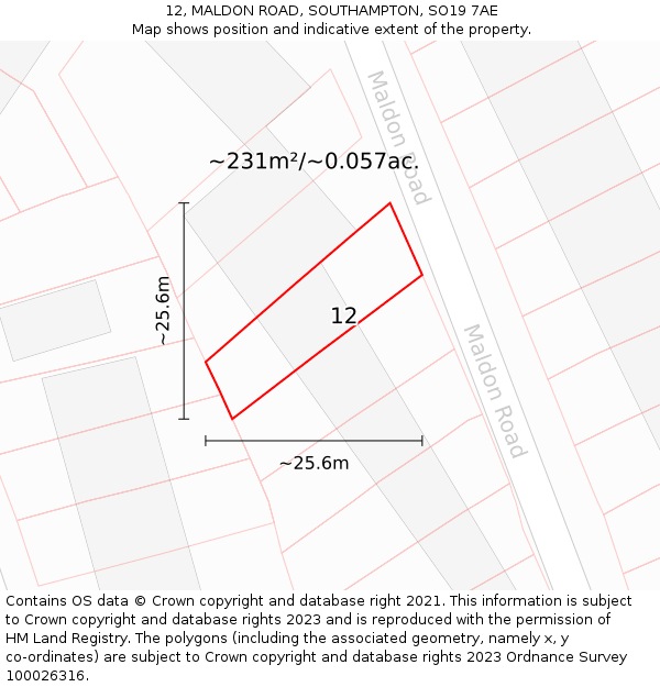 12, MALDON ROAD, SOUTHAMPTON, SO19 7AE: Plot and title map
