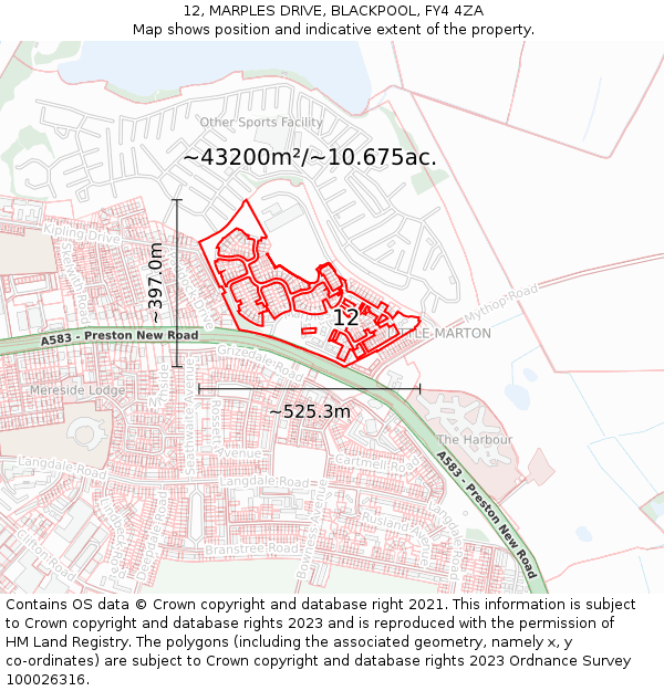 12, MARPLES DRIVE, BLACKPOOL, FY4 4ZA: Plot and title map