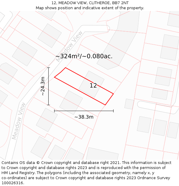 12, MEADOW VIEW, CLITHEROE, BB7 2NT: Plot and title map