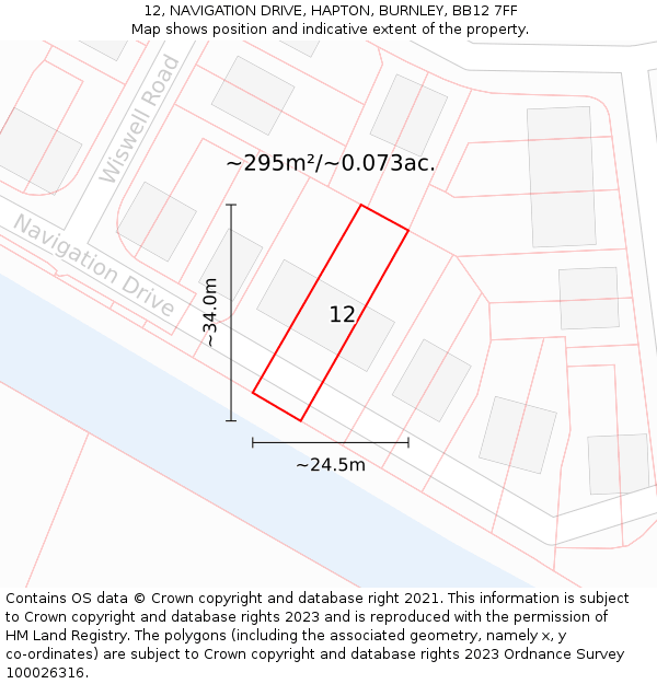 12, NAVIGATION DRIVE, HAPTON, BURNLEY, BB12 7FF: Plot and title map
