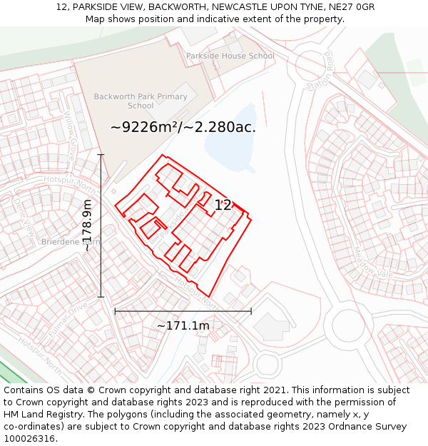 12, PARKSIDE VIEW, BACKWORTH, NEWCASTLE UPON TYNE, NE27 0GR: Plot and title map