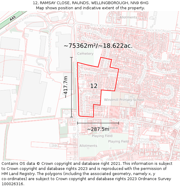 12, RAMSAY CLOSE, RAUNDS, WELLINGBOROUGH, NN9 6HG: Plot and title map