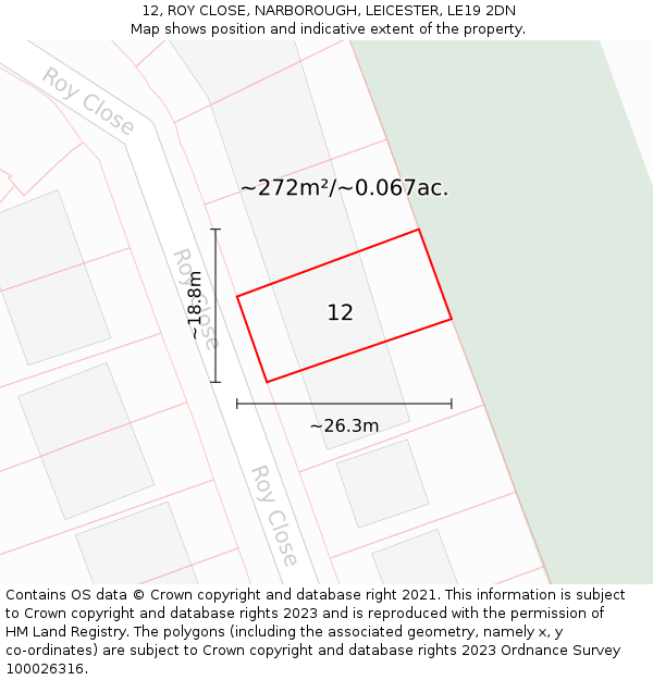 12, ROY CLOSE, NARBOROUGH, LEICESTER, LE19 2DN: Plot and title map