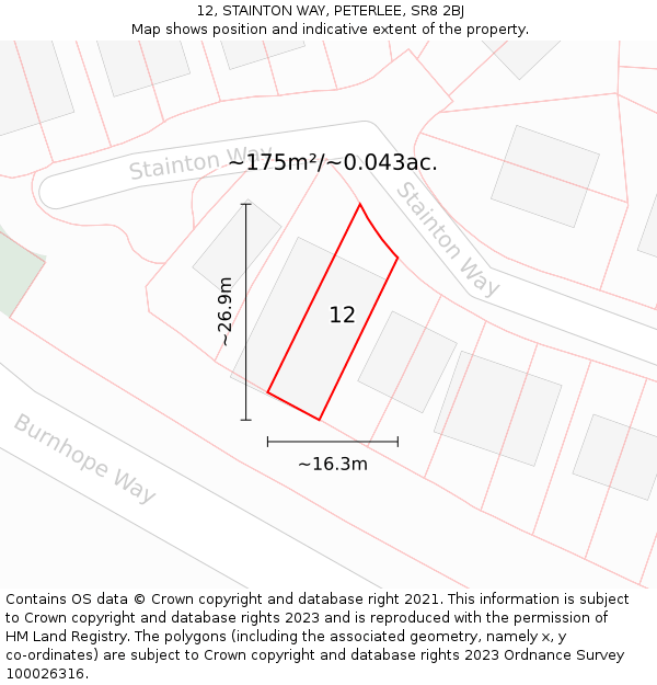 12, STAINTON WAY, PETERLEE, SR8 2BJ: Plot and title map