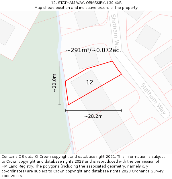 12, STATHAM WAY, ORMSKIRK, L39 4XR: Plot and title map