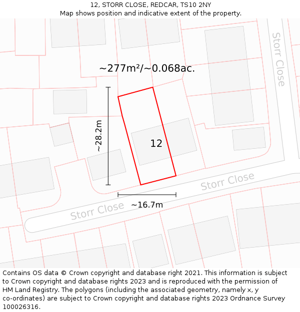 12, STORR CLOSE, REDCAR, TS10 2NY: Plot and title map