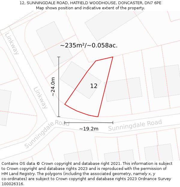 12, SUNNINGDALE ROAD, HATFIELD WOODHOUSE, DONCASTER, DN7 6PE: Plot and title map