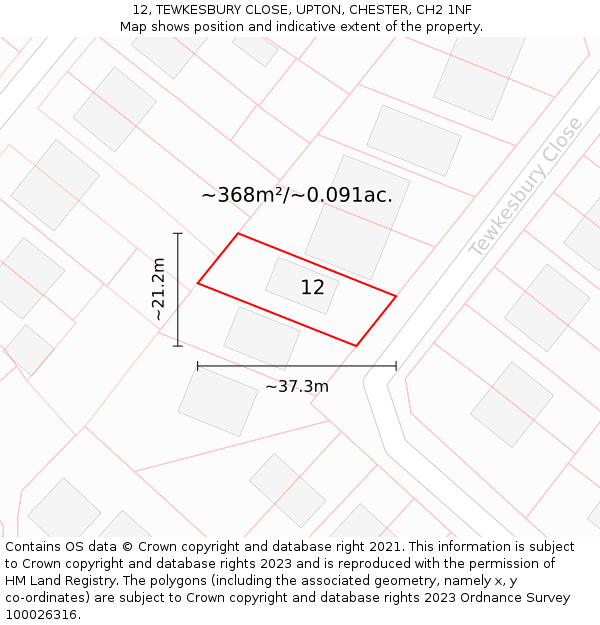 12, TEWKESBURY CLOSE, UPTON, CHESTER, CH2 1NF: Plot and title map