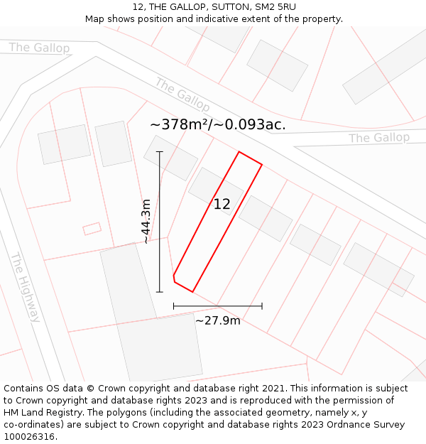 12, THE GALLOP, SUTTON, SM2 5RU: Plot and title map
