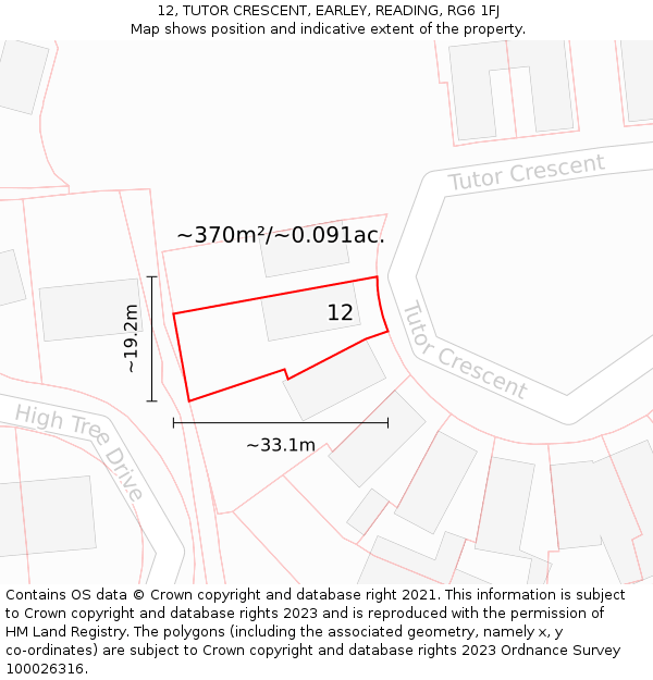12, TUTOR CRESCENT, EARLEY, READING, RG6 1FJ: Plot and title map
