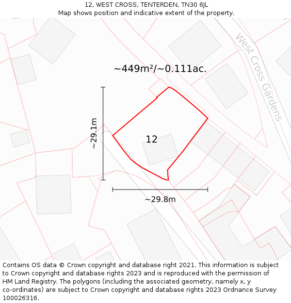 12, WEST CROSS, TENTERDEN, TN30 6JL: Plot and title map