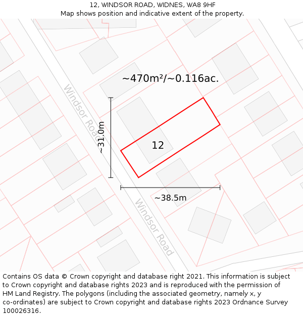 12, WINDSOR ROAD, WIDNES, WA8 9HF: Plot and title map