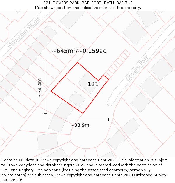 121, DOVERS PARK, BATHFORD, BATH, BA1 7UE: Plot and title map