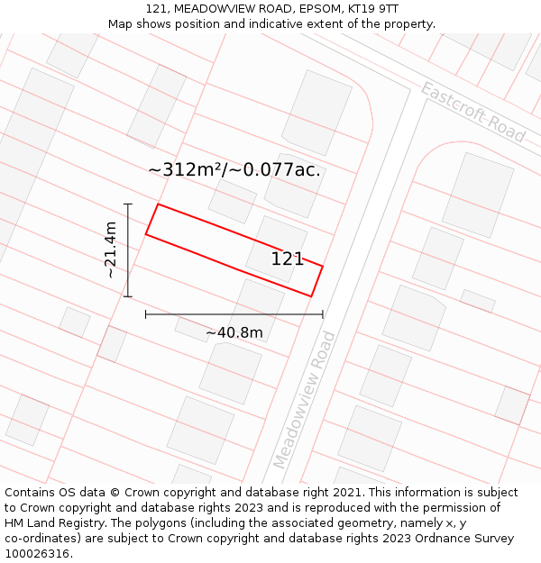 121, MEADOWVIEW ROAD, EPSOM, KT19 9TT: Plot and title map