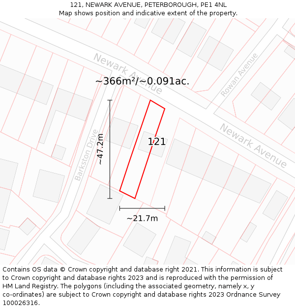 121, NEWARK AVENUE, PETERBOROUGH, PE1 4NL: Plot and title map