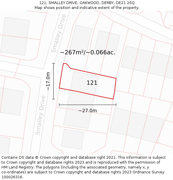 121, SMALLEY DRIVE, OAKWOOD, DERBY, DE21 2SQ: Plot and title map