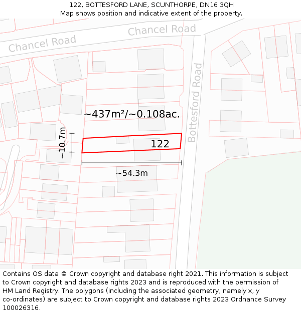 122, BOTTESFORD LANE, SCUNTHORPE, DN16 3QH: Plot and title map