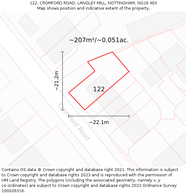 122, CROMFORD ROAD, LANGLEY MILL, NOTTINGHAM, NG16 4EX: Plot and title map