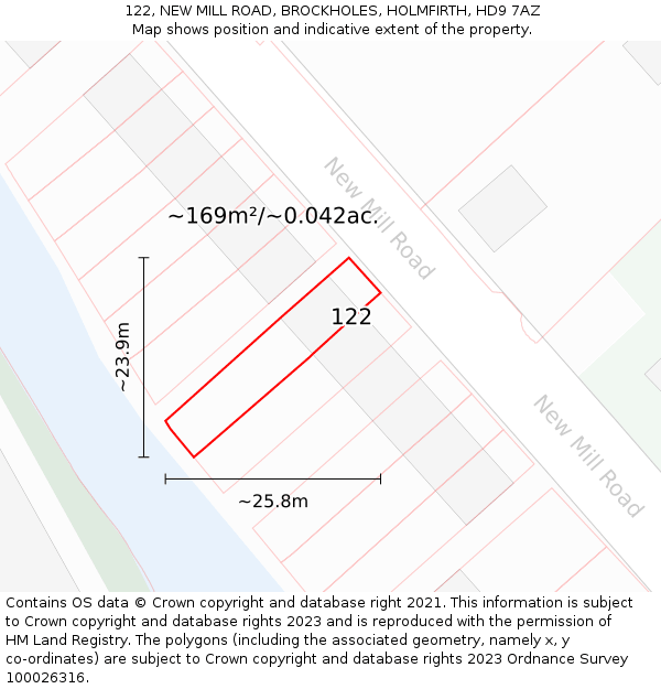 122, NEW MILL ROAD, BROCKHOLES, HOLMFIRTH, HD9 7AZ: Plot and title map