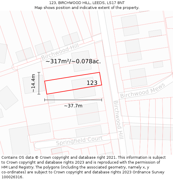 123, BIRCHWOOD HILL, LEEDS, LS17 8NT: Plot and title map