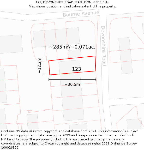 123, DEVONSHIRE ROAD, BASILDON, SS15 6HH: Plot and title map