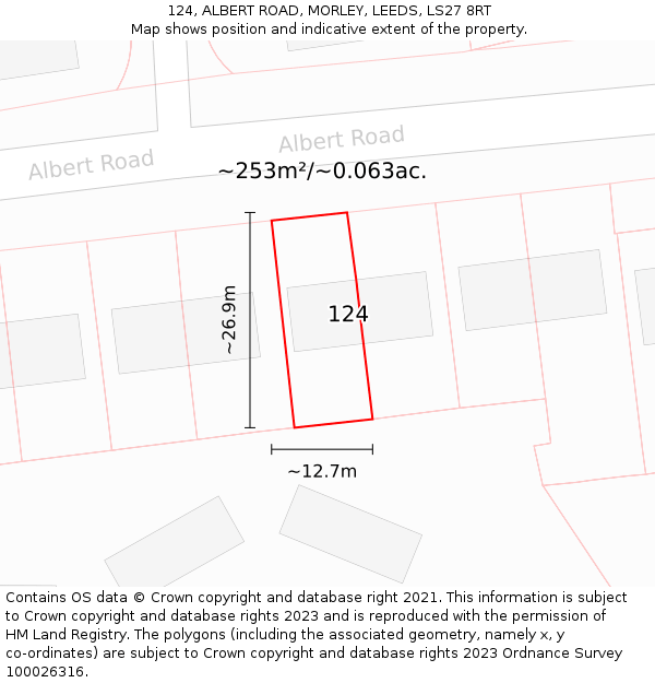124, ALBERT ROAD, MORLEY, LEEDS, LS27 8RT: Plot and title map