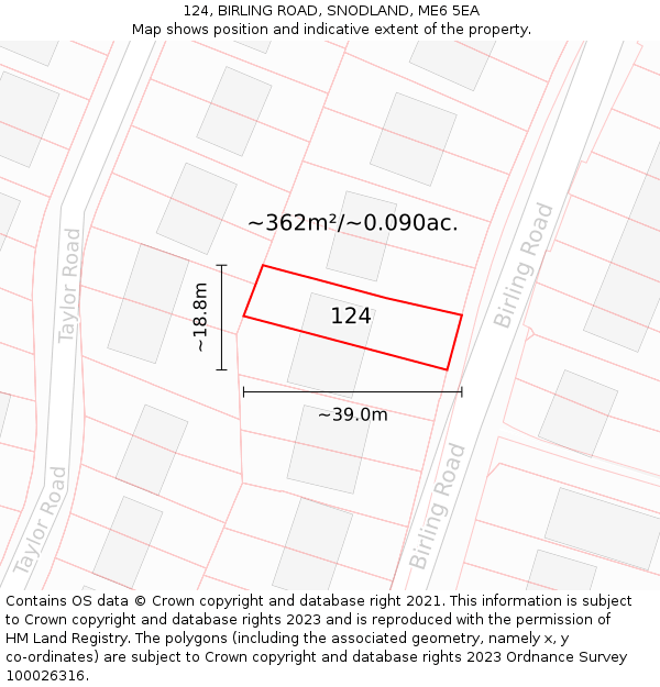 124, BIRLING ROAD, SNODLAND, ME6 5EA: Plot and title map