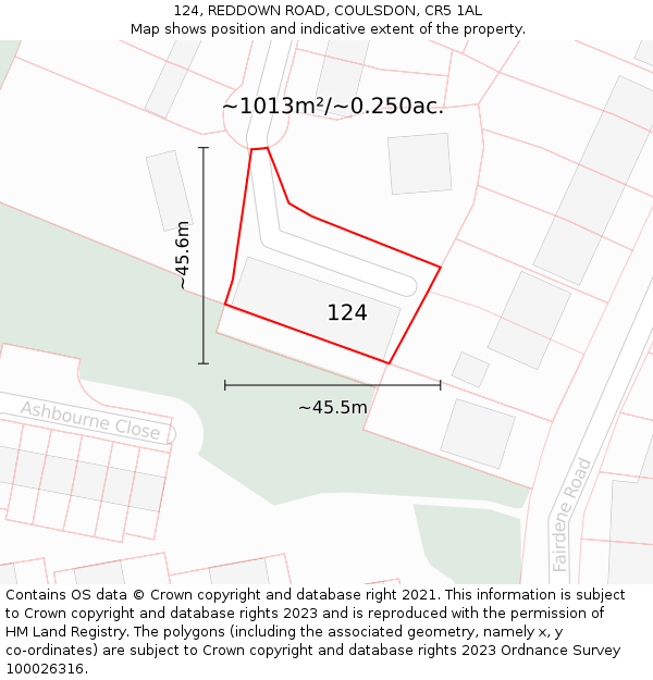 124, REDDOWN ROAD, COULSDON, CR5 1AL: Plot and title map
