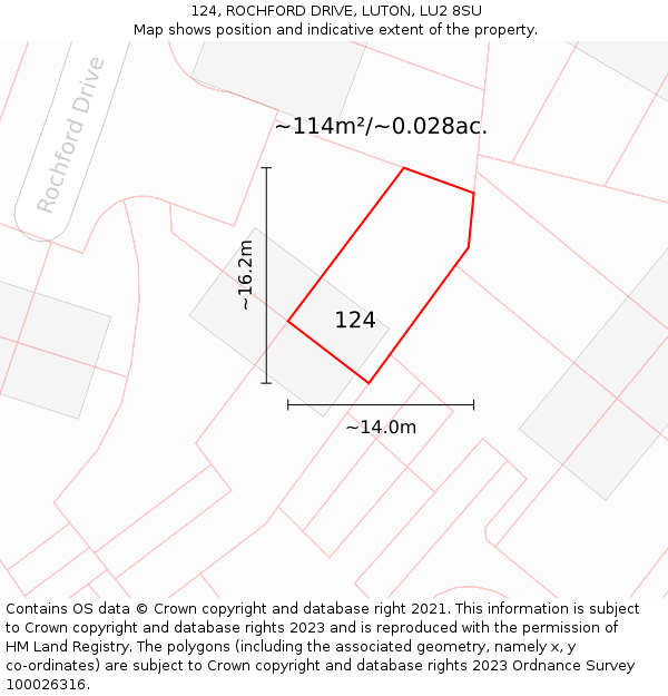 124, ROCHFORD DRIVE, LUTON, LU2 8SU: Plot and title map