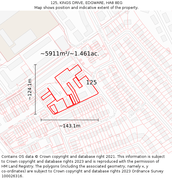 125, KINGS DRIVE, EDGWARE, HA8 8EG: Plot and title map