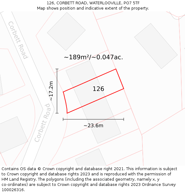 126, CORBETT ROAD, WATERLOOVILLE, PO7 5TF: Plot and title map