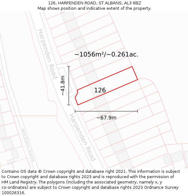 126, HARPENDEN ROAD, ST ALBANS, AL3 6BZ: Plot and title map