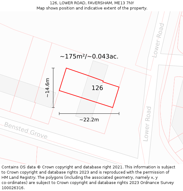 126, LOWER ROAD, FAVERSHAM, ME13 7NY: Plot and title map