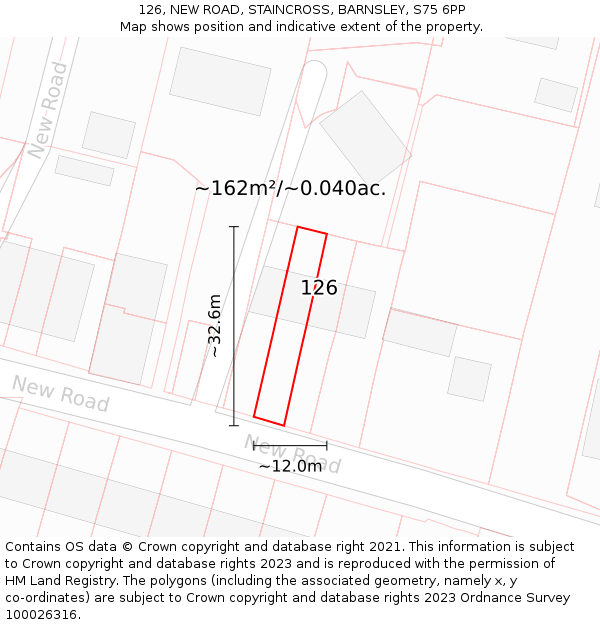 126, NEW ROAD, STAINCROSS, BARNSLEY, S75 6PP: Plot and title map