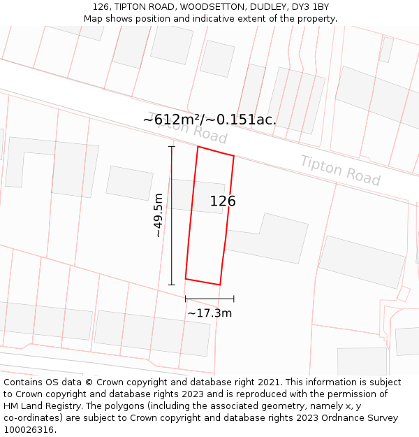 126, TIPTON ROAD, WOODSETTON, DUDLEY, DY3 1BY: Plot and title map