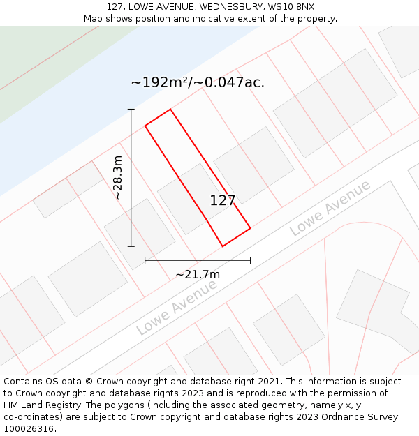 127, LOWE AVENUE, WEDNESBURY, WS10 8NX: Plot and title map