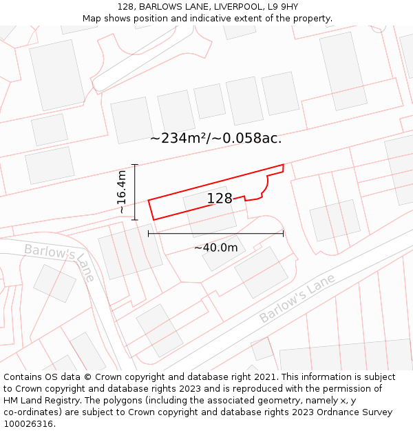 128, BARLOWS LANE, LIVERPOOL, L9 9HY: Plot and title map