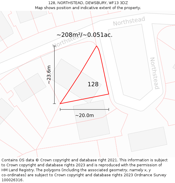 128, NORTHSTEAD, DEWSBURY, WF13 3DZ: Plot and title map