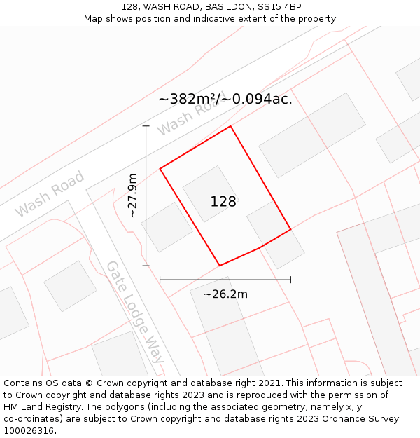 128, WASH ROAD, BASILDON, SS15 4BP: Plot and title map