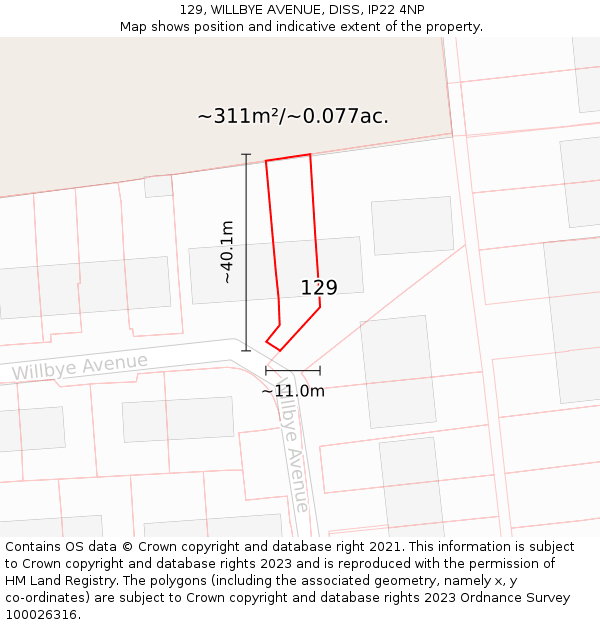 129, WILLBYE AVENUE, DISS, IP22 4NP: Plot and title map