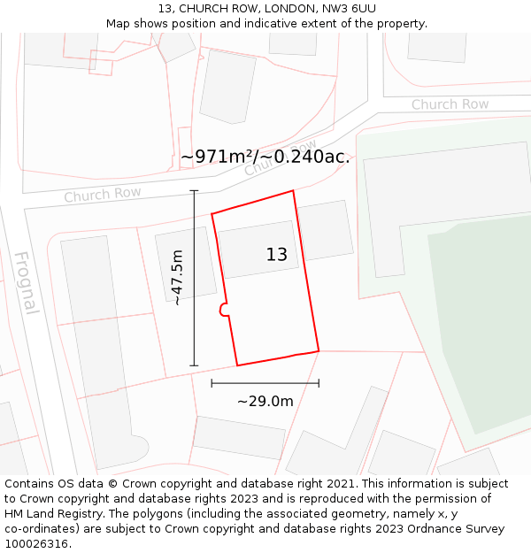13, CHURCH ROW, LONDON, NW3 6UU: Plot and title map