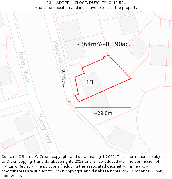 13, HADDRELL CLOSE, DURSLEY, GL11 5EU: Plot and title map