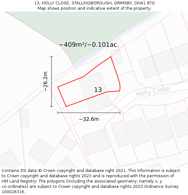 13, HOLLY CLOSE, STALLINGBOROUGH, GRIMSBY, DN41 8TG: Plot and title map
