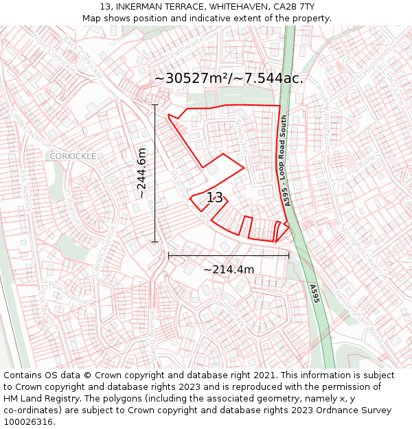 13, INKERMAN TERRACE, WHITEHAVEN, CA28 7TY: Plot and title map