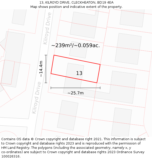 13, KILROYD DRIVE, CLECKHEATON, BD19 4EA: Plot and title map