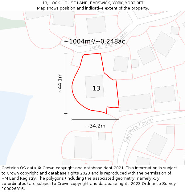 13, LOCK HOUSE LANE, EARSWICK, YORK, YO32 9FT: Plot and title map