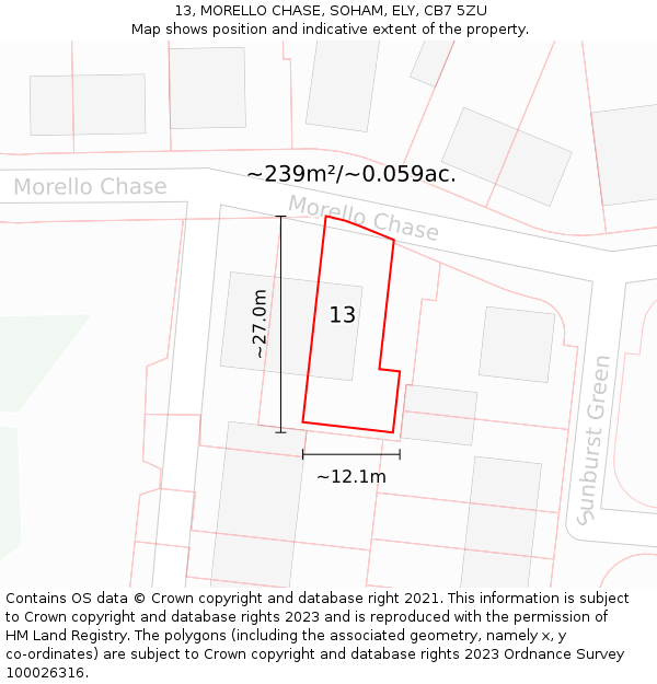 13, MORELLO CHASE, SOHAM, ELY, CB7 5ZU: Plot and title map