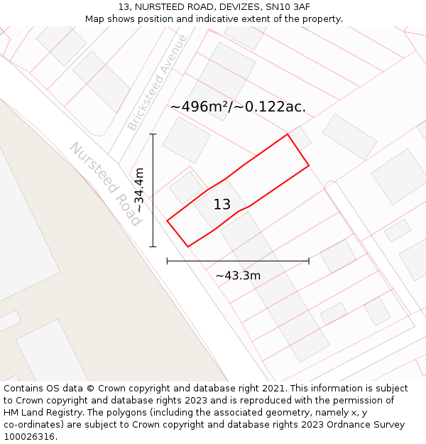 13, NURSTEED ROAD, DEVIZES, SN10 3AF: Plot and title map