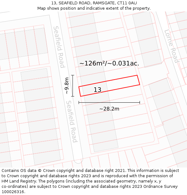 13, SEAFIELD ROAD, RAMSGATE, CT11 0AU: Plot and title map